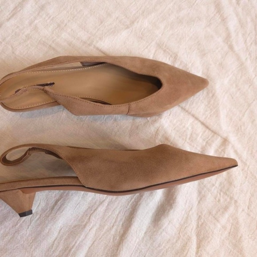 Madewell The Simone Kitten-Heel Slingback Pumps Tan suede‎ 8.5 (NU871) - Picture 4 of 7
